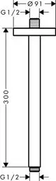 Deckenanschluss mit senkrechter Ausführung und Gewinde. Teil von AXOR Duschelementen. Abmessungen und Design sind schematisch dargestellt.